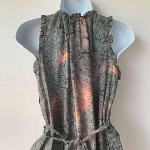 RUTZOU DANISH DESIGNER SILK DRESS MOSS/ PEACH - Picture 4 of 8